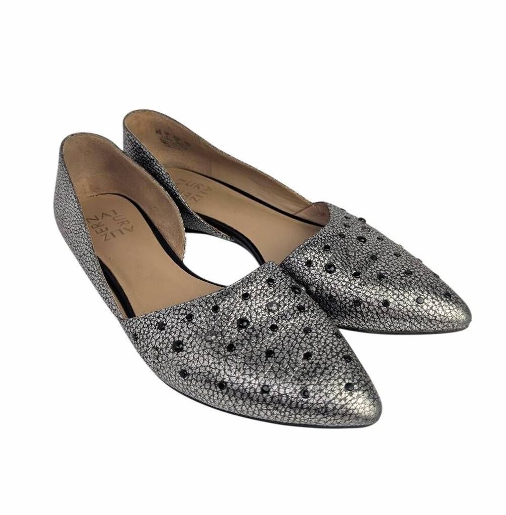 Naturalizer Samantha2 silver & black studded pointed toe D'orsay flats womens 8